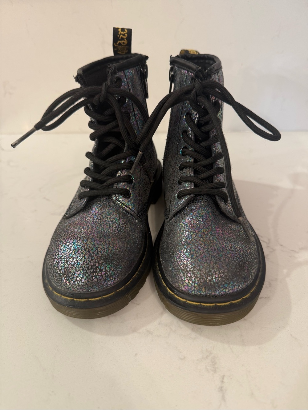 Dr. Martens Kids Iridescent Holographic Black Lace-Up Boots